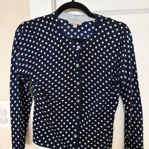 J. Crew Navy and Baby Blue Polka Dot Cardigan